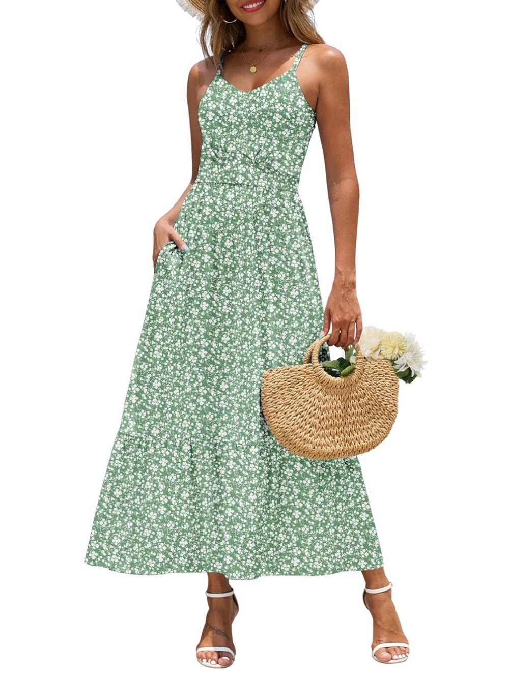 Light Green Floral Maxi Dress